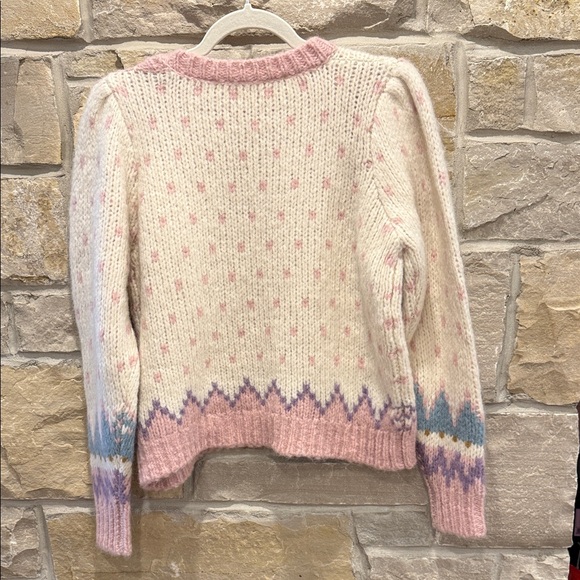 LoveShackFancy Cashmere Pink and White Patterned Women's  Alpaca Sweater - Picture 8 of 10